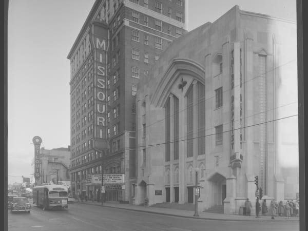 Exterior view of the Missouri Theatre, 626 North Grand Boulevard