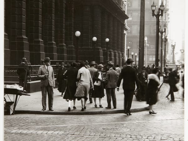 Pedestrians on Olive Street