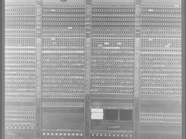 View of a hand-operated switchboard at Southwestern Bell, 1010 Pine Street