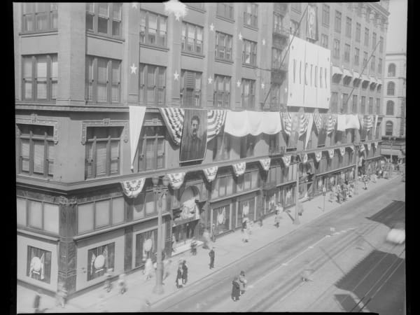 Patriotic Decorations on the Exterior of the Stix, Baer, and Fuller Company's Building