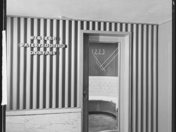 View of the entrance to Western Waterproofing Company in the Syndicate Trust Building, 917 Olive Street