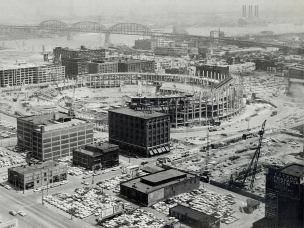 Aerial View of Busch Memorial Stadium Construction