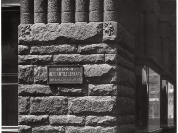 Mercantile Library Building: Sign on the St. Louis Mercantile Library Building, 510 Locust Street