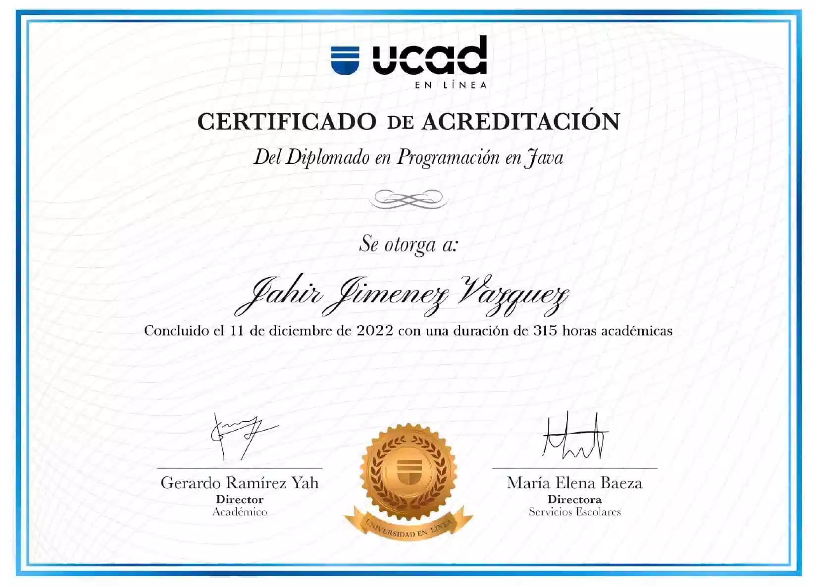 Certificado de Programación en Java - UCAD