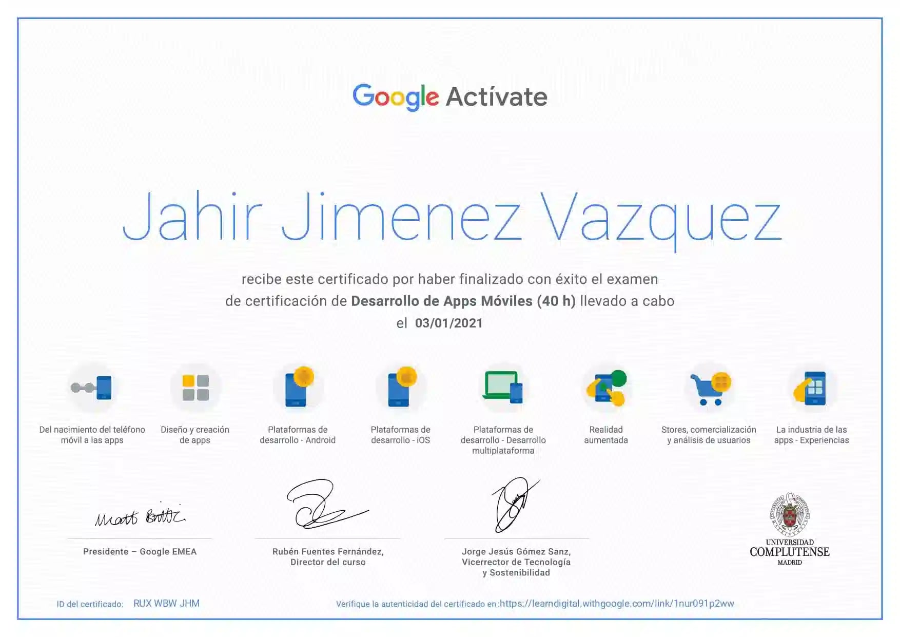 Certificado de Desarrollo de Apps Móviles - Google