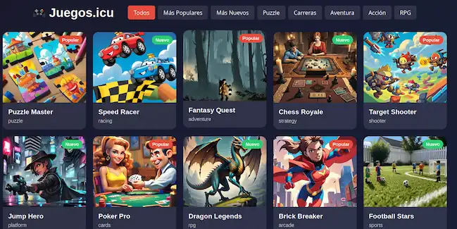 Página principal de juegos.icu - Plataforma de minijuegos online