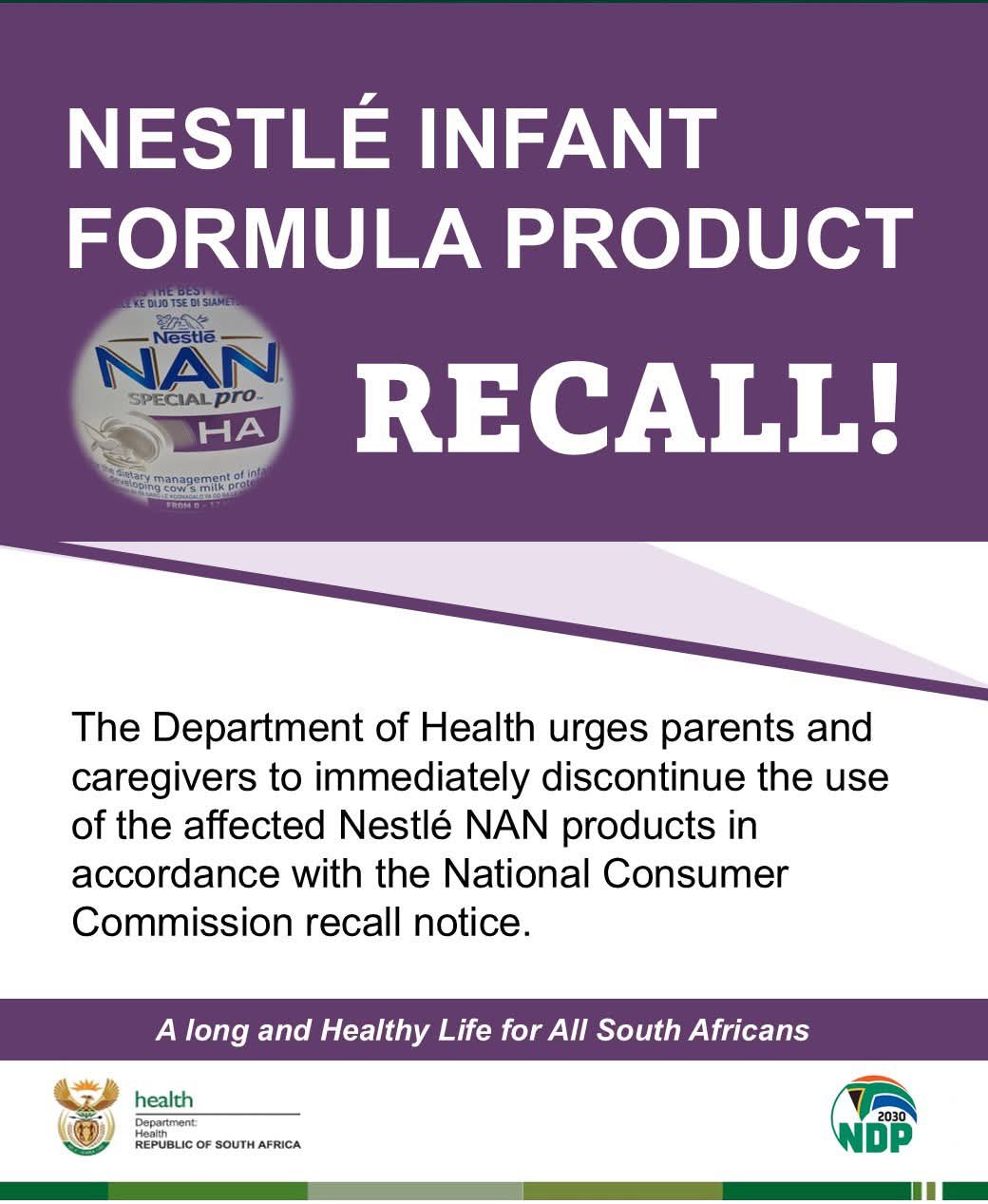 Photo:Health Department warns parents to stop using recalled Nestlé NAN infant formula– South African Daily”