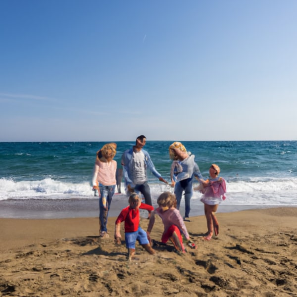An AI generated image of a family having fun on a beach
