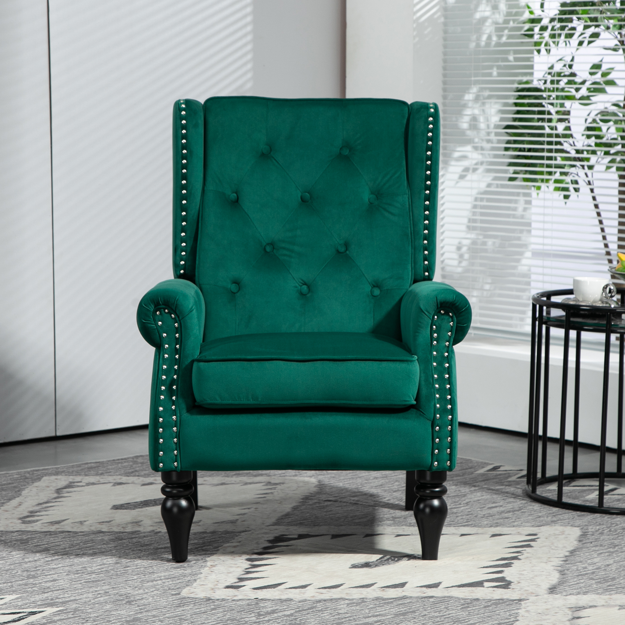 thumbnail video image 2 of Miniyam Velvet Armchair with Wood Frame, Modern Accent Chair Lounge Chair with Sturdy Wood Legs, for Living Room Bedroom,Green, 2 of 12