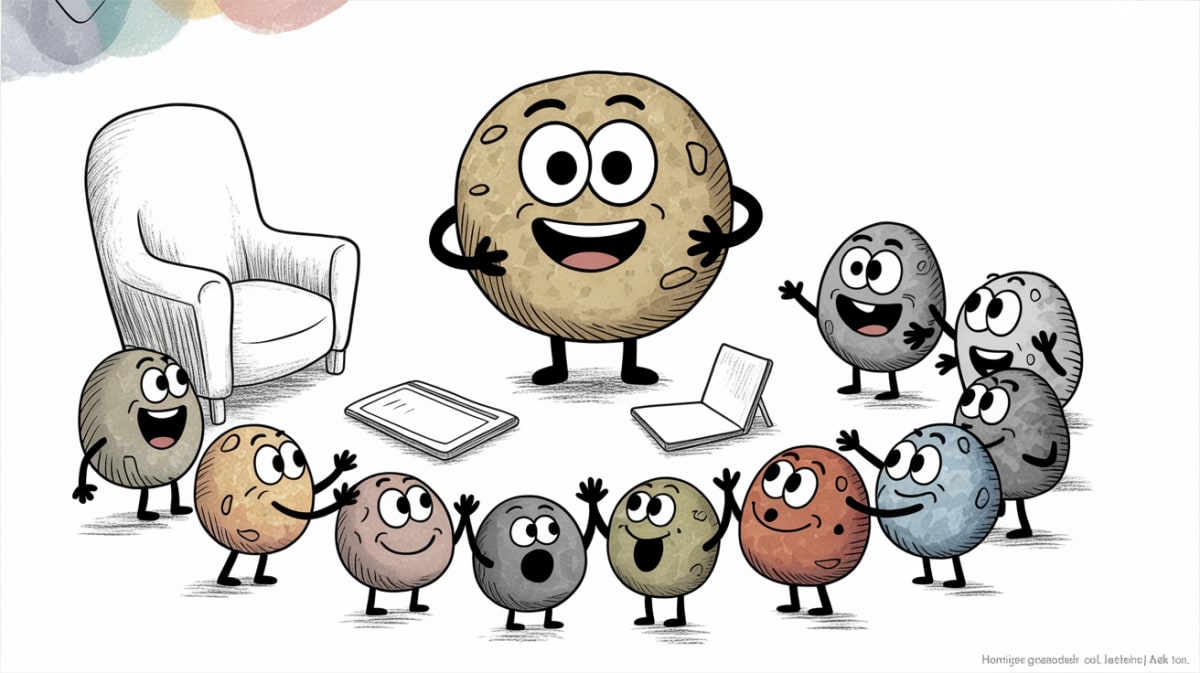 Teaching public speaking to homeschool students with stone characters in home setting