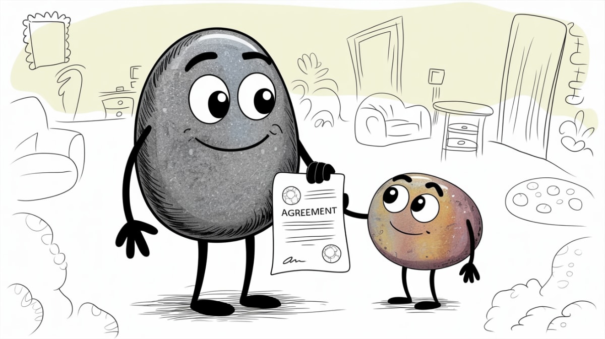 Friendly stone characters discussing phone contract for teens agreement