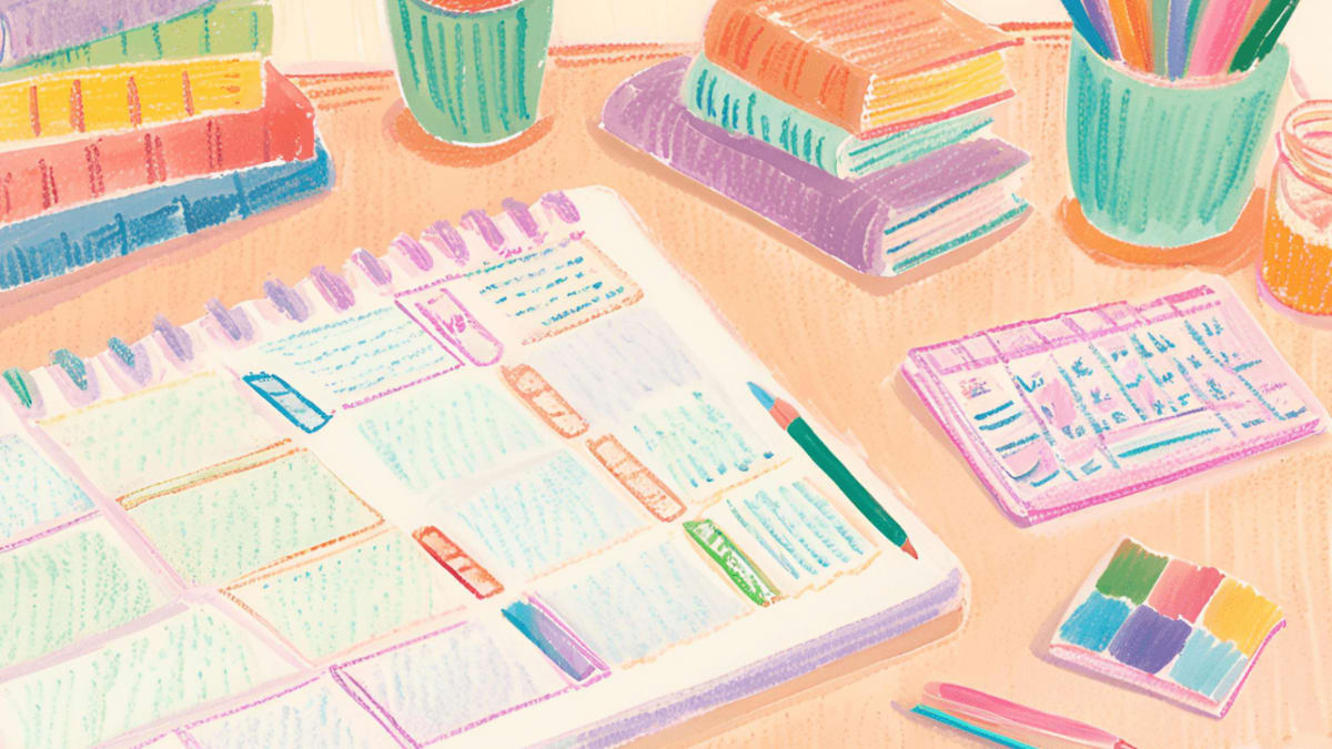 Parent and child planning a best homeschool schedule with a colorful weekly planner