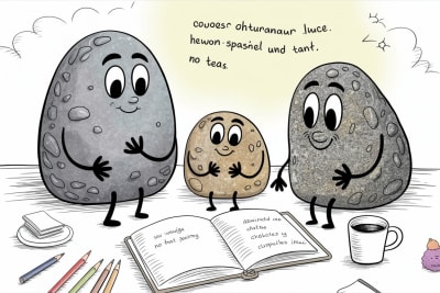 Social emotional learning homeschool scene with stone characters at table