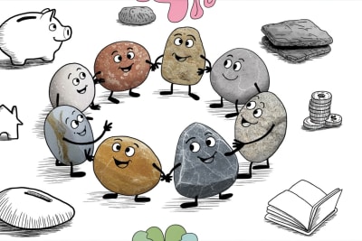 Friendly stone characters planning education savings accounts together