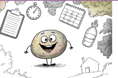 Friendly stone character representing homeschool physical education planning and fitness