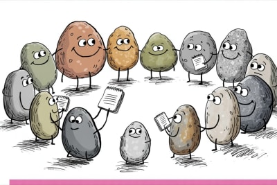 Homeschool debate club stone characters gathered in discussion circle