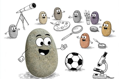 Stone characters exploring hands-on activities for homeschoolers