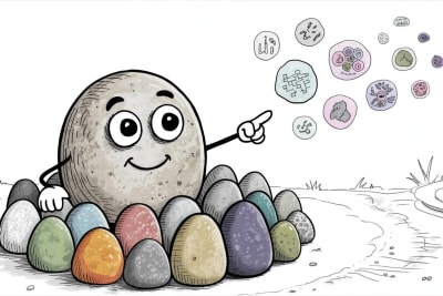 Personalized learning AI concept with friendly stone characters exploring together