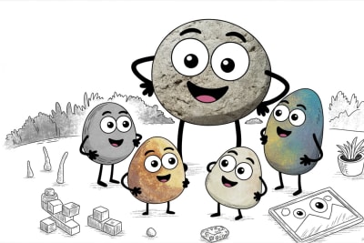 Cheerful stone characters learning together for curriculum preschool homeschool