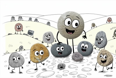 Friendly stone characters exploring Florida prepaid scholarship options together
