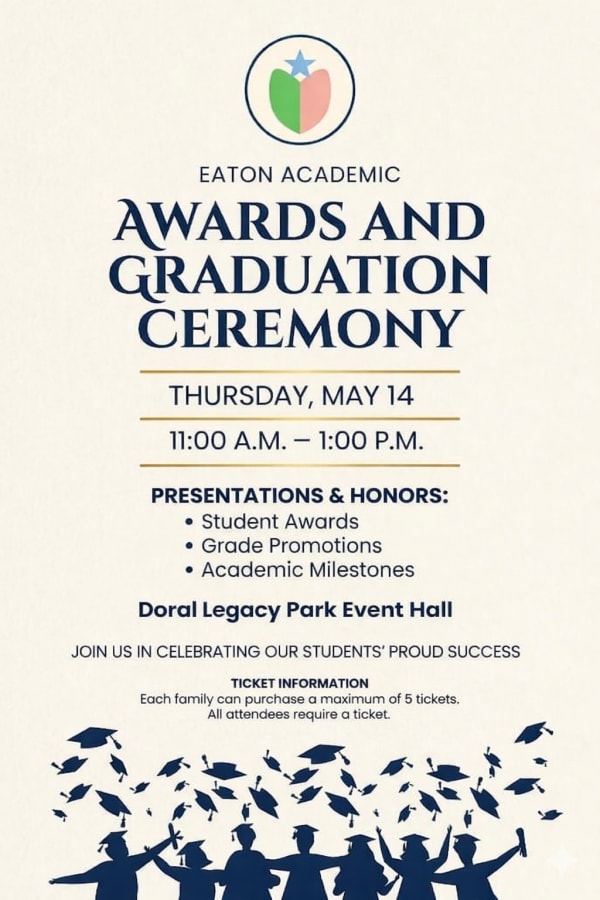 Eaton Awards and Graduation Ceremony flyer for 2025-2026 school year