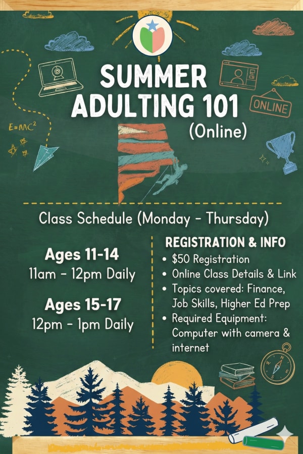 Adulting 101 online summer class poster