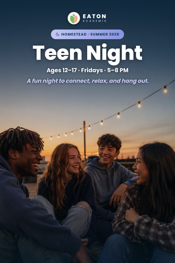 Eaton Academic Teen Night social event for homeschool teens in Homestead, Florida