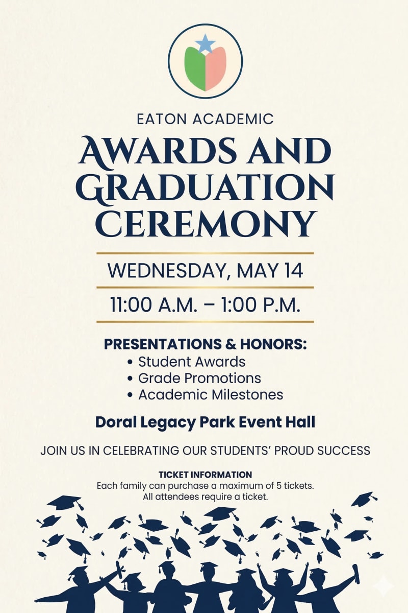 Eaton Awards and Graduation Ceremony flyer for 2025-2026 school year
