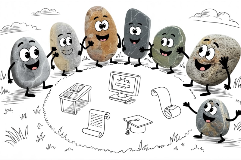 Friendly stone characters exploring florida homeschool options pathways