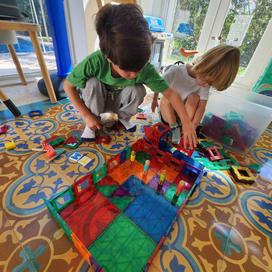 Students building with blocks