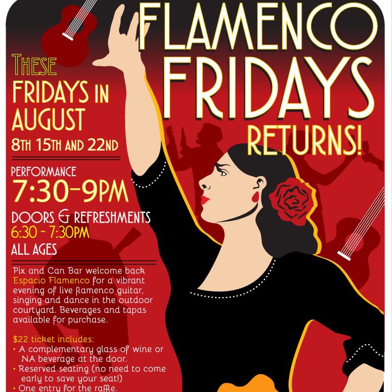 event poster with drawing of a person dancing flamenco