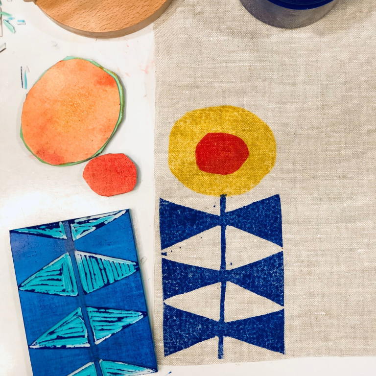 Event Photo: Block Printing on Linen with Artist Kristin Loganbill