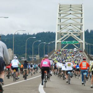 Cyclists of all ages cross the Fremont Bridge during the annual Bridge Pedal.