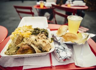 a plate of southern comfort food from Kees Kitchen