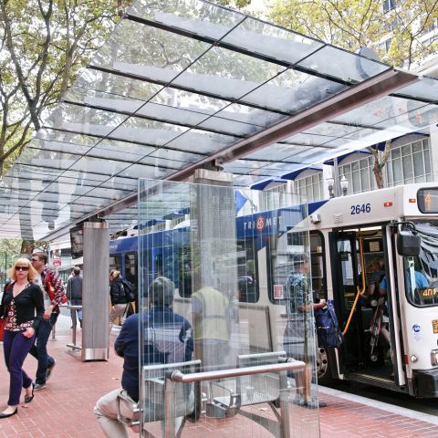 Molte linee di autobus servono il Transit Mall del centro.'s Transit Mall.