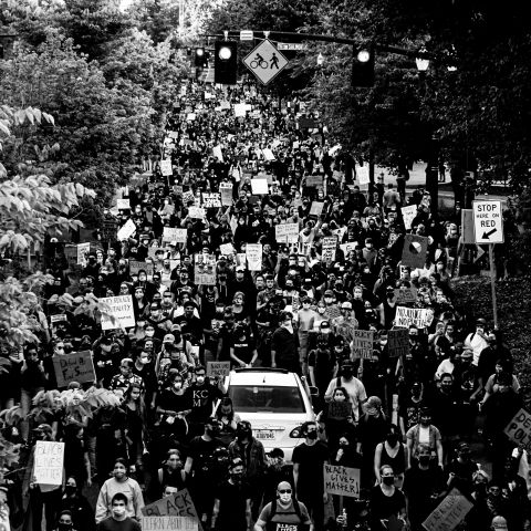 An image from a July 2020 Black Lives Matter demonstration in Portland.