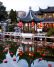 Lanterns floating in the serene water at Lan Su Chinese Garden in Old Town Chinatown.