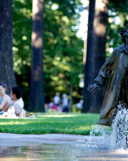 The Beverly Cleary Sculpture Garden includes artists Lee Hunt’s statues of Ramona Quimby, Henry Huggins and Henry\'s dog Ribsy.