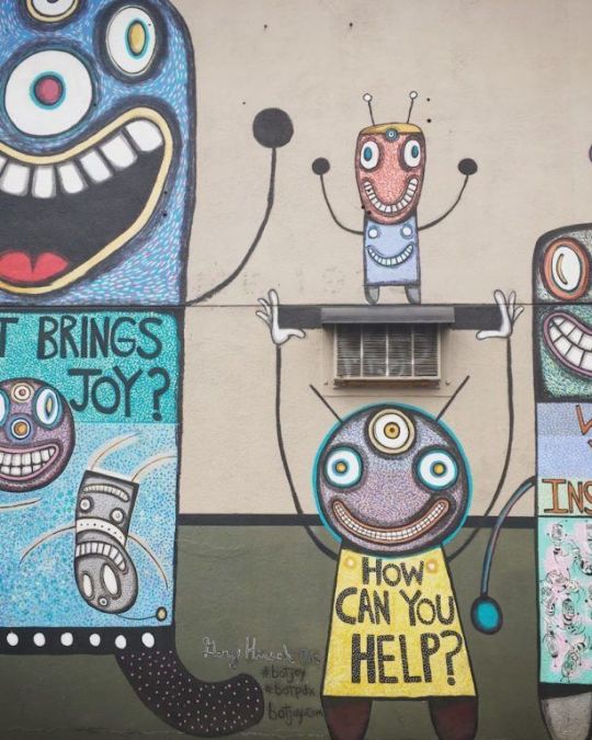 Gary Hirsch has painted several \"BotJoy\" murals around Portland.