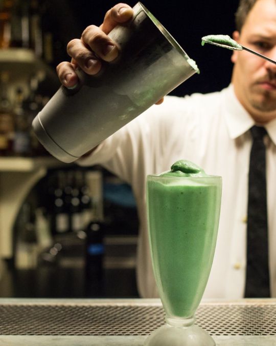 Underground speakeasy Pepe Le Moko serves up old-school cocktails, like The Grasshopper.