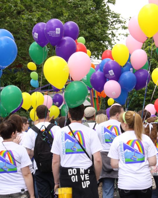 A group from Oregon Health & Science University marches in Portland\'s annual Pride Parade.