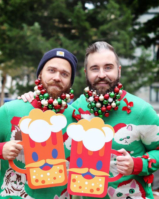Portland\'s iconic Gay Beards festoon their faces with seasonal decorations every winter.