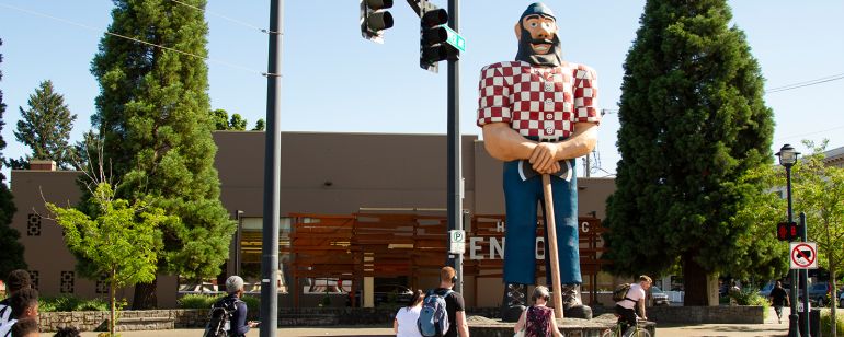 The 31-foot-tall Paul Bunyan statue was erected in 1959 in North Portland\'s Kenton neighborhood.