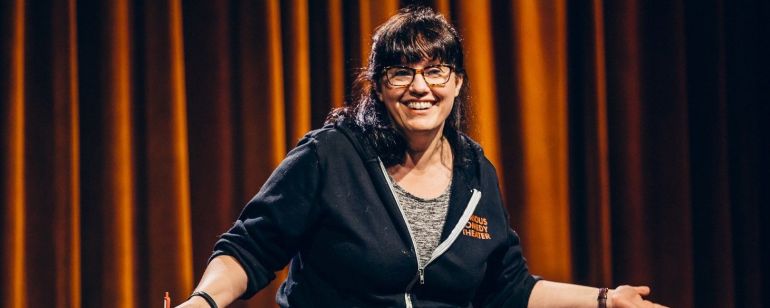 All Jane founder Stacey Hallal performs at Curious Comedy.