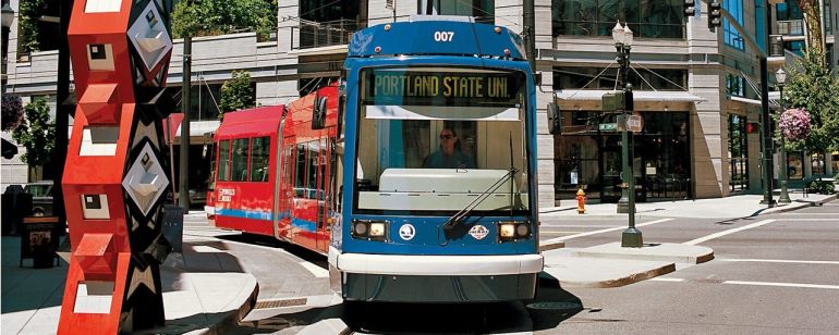 The Portland Streetcar in the Pearl District.