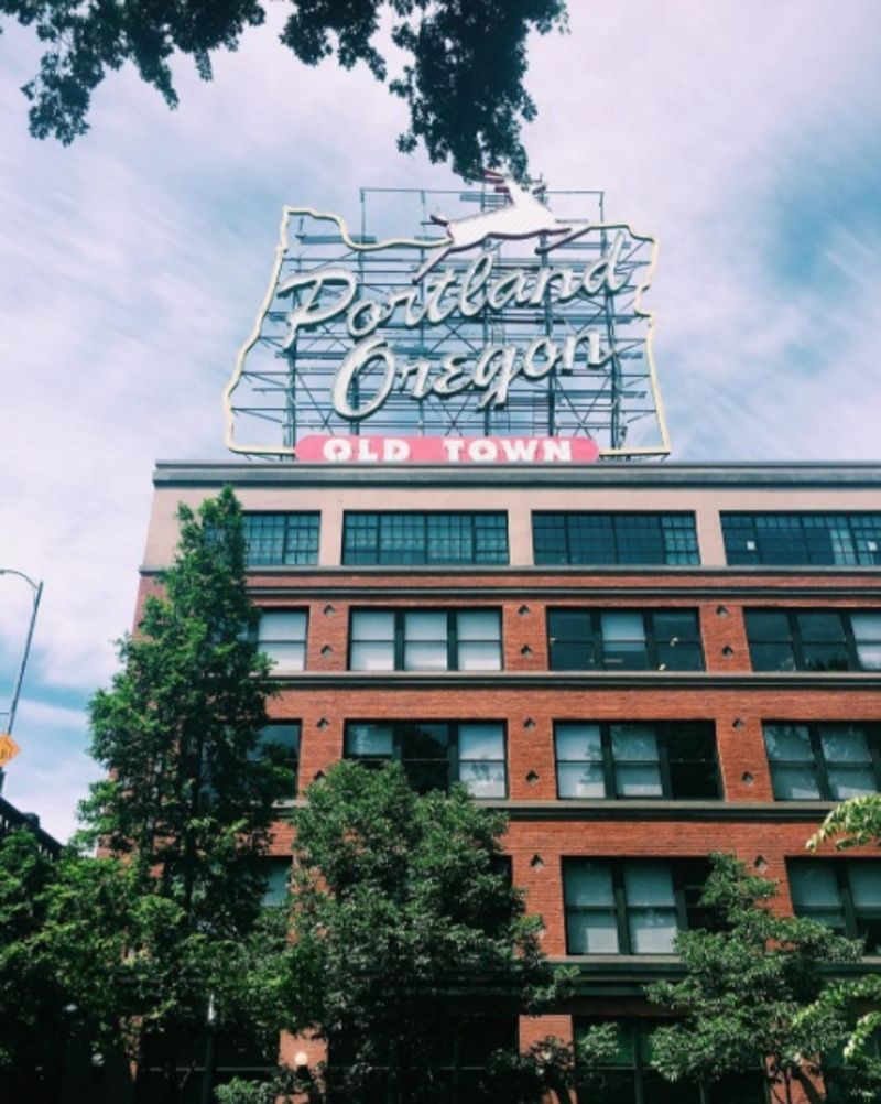 Photo of Portland Oregon Stag sign on top of building