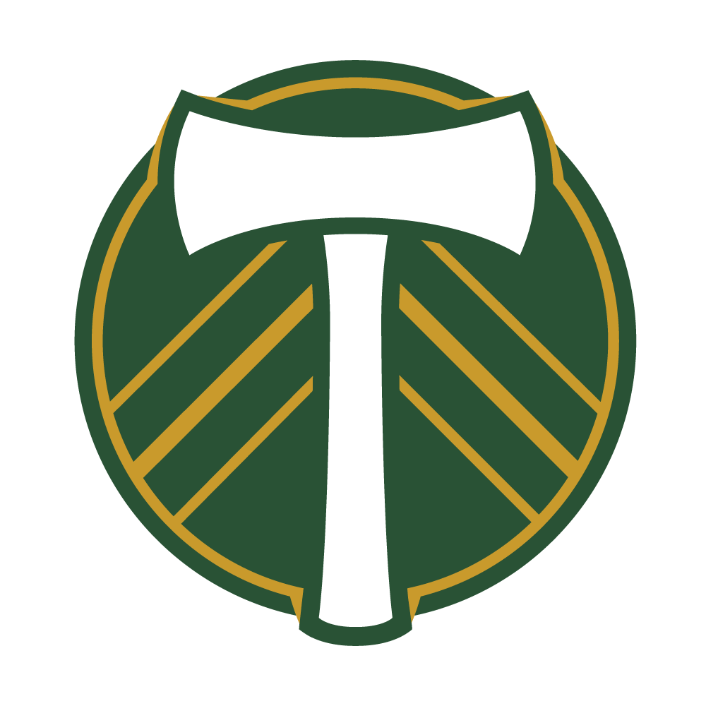 Green medallion with gold outlines and an axe illustration logo