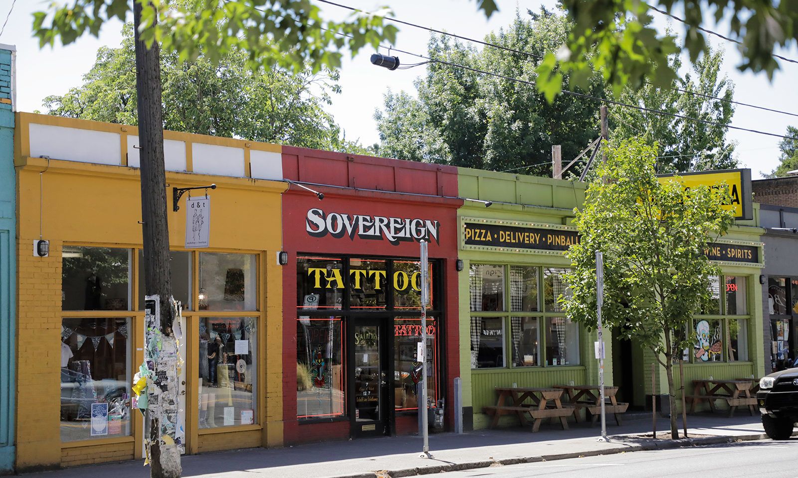 row of colorful shops on southeast division street