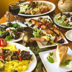 a table of middle eastern food