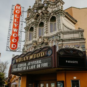 a marquee and hollywood neon sign